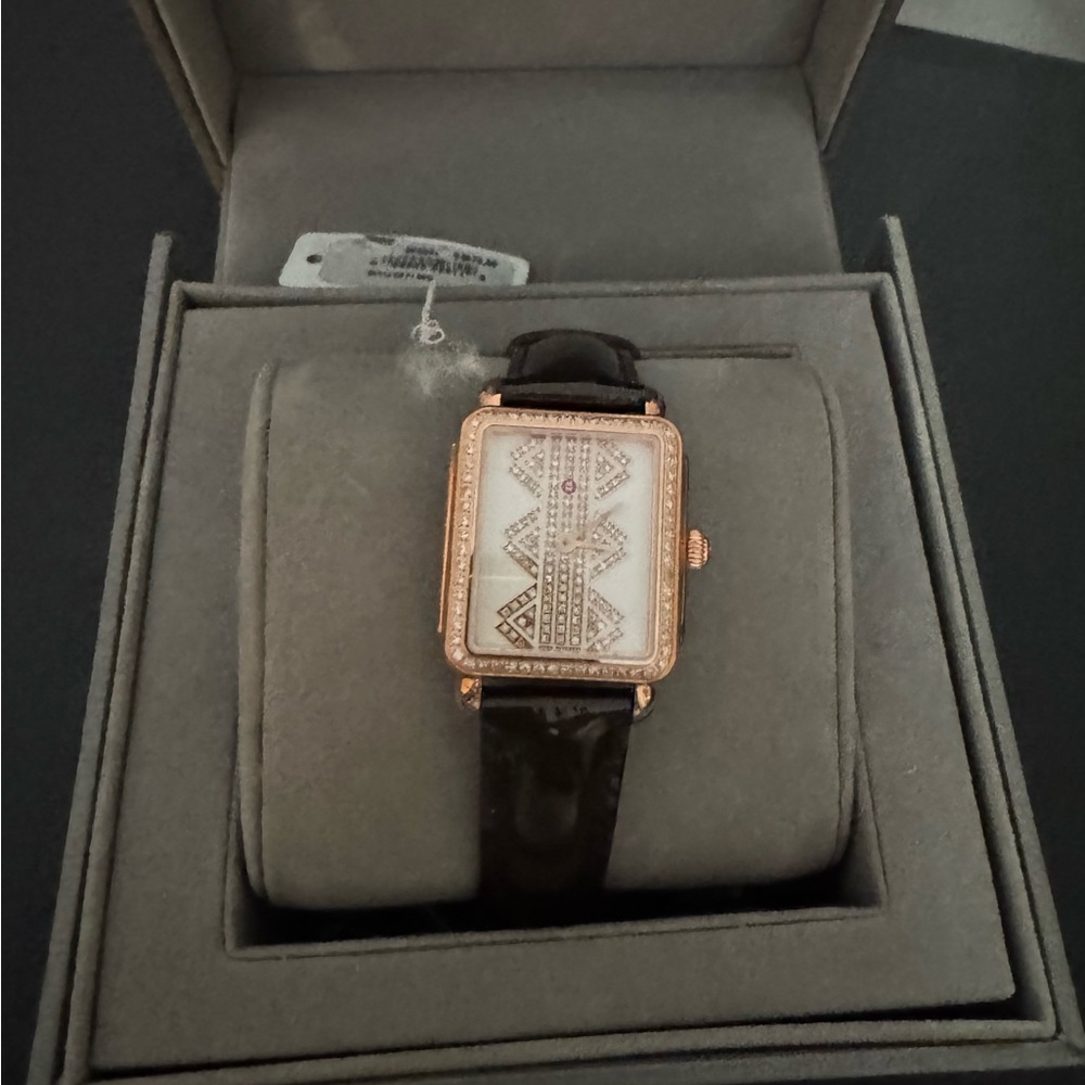 NIB Michele Rose Gold Diamond Deco II Watch - Picture 2 of 13